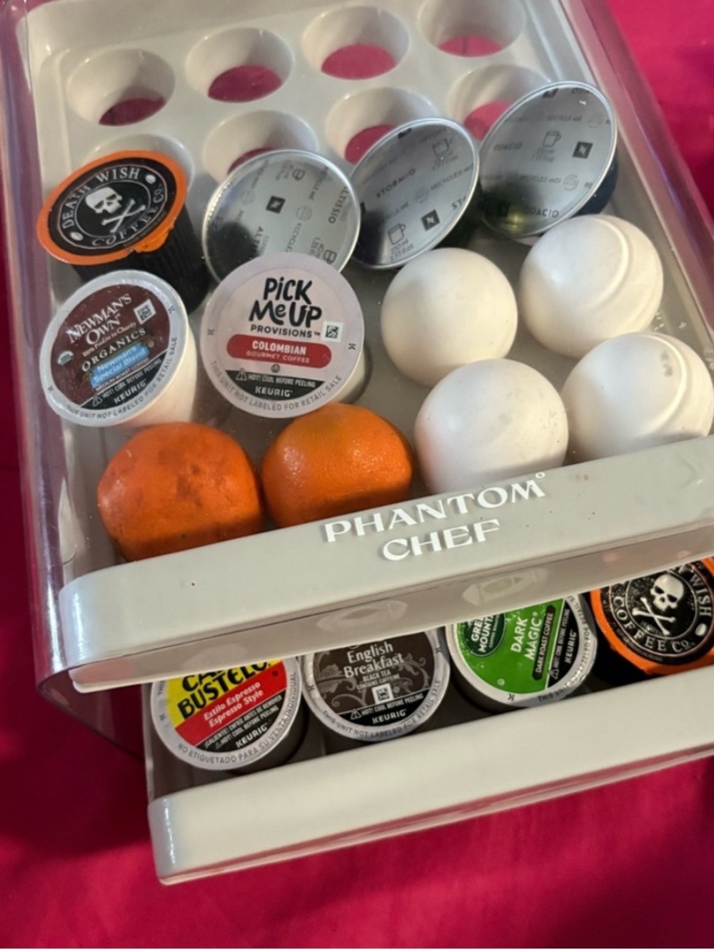 Phantom Chef 40 Egg K-cup Pod Storage Organizer White Fridge Bin Box Drawer